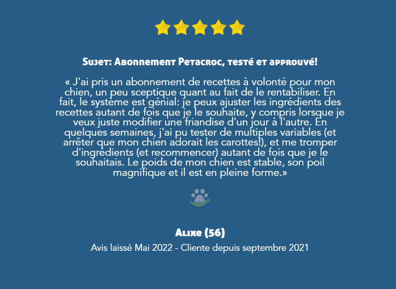 Avis des clients sur Cuisine-a-crocs : retour d'expérience sur l'abonnement Petacroc